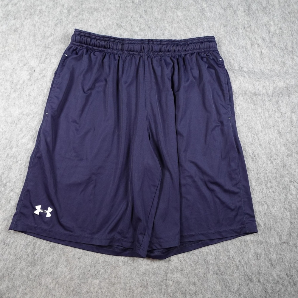 Under Armour Shorts Mens Large Navy Blue Loose Fit Elastic Waist Active 10"